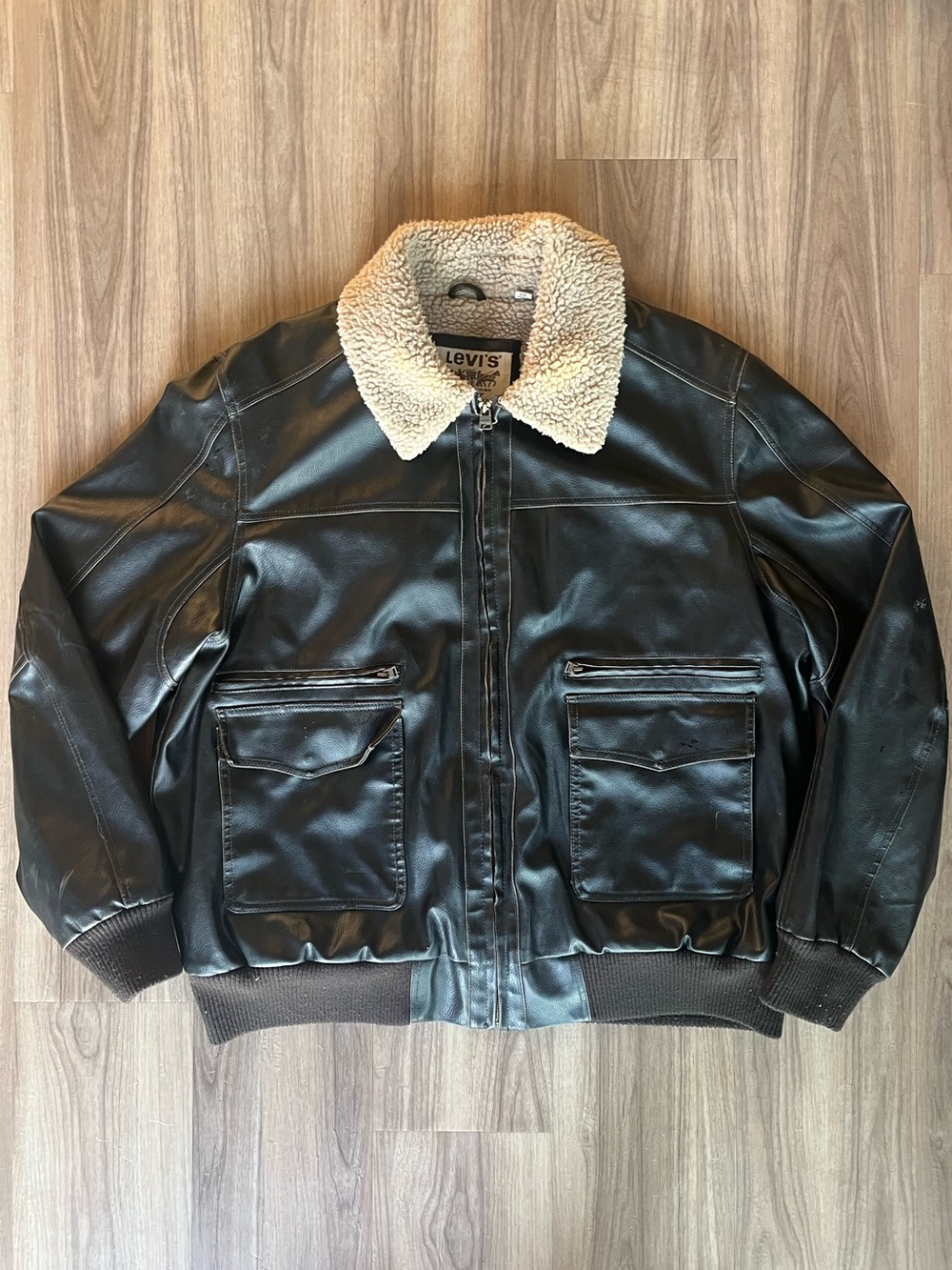 Vintage Levi's Leather Jacket with Sherpa lining